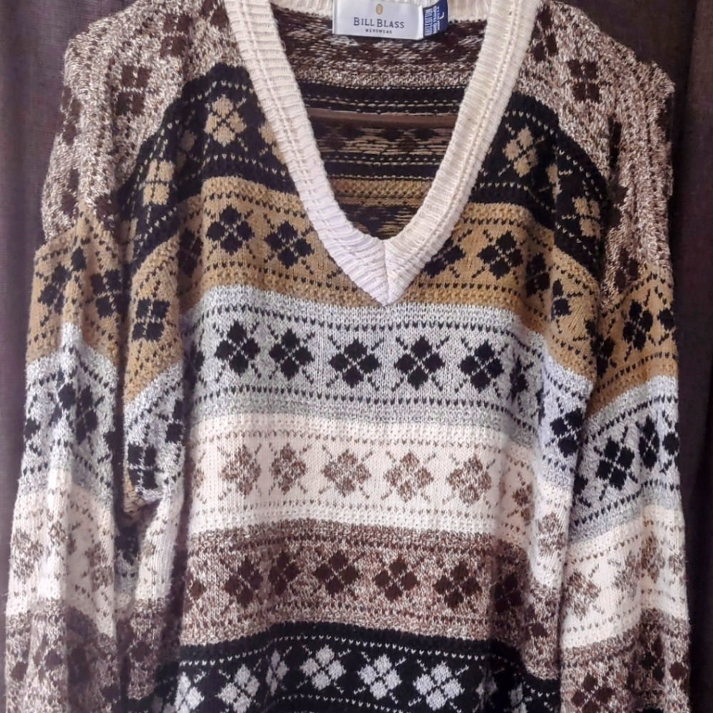 VintageVintage 90s Coogi Style Ed Bassmaster V-Neck Sweater USA.hand framed